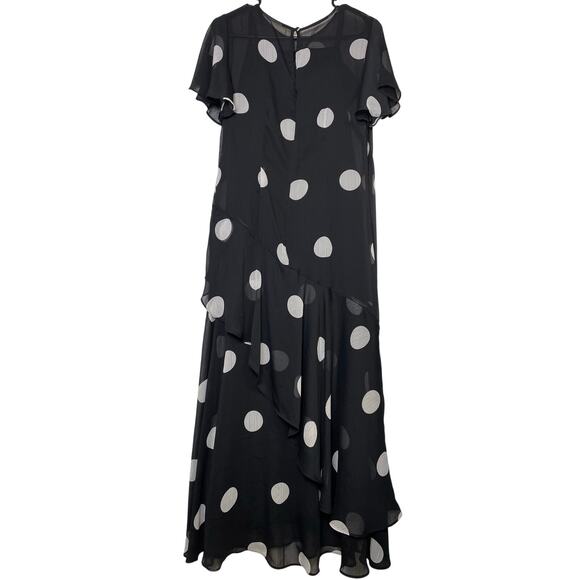 Loft Dotted Flounce Maxi Dress Womens S/M polka dot flutter Sleeve Romantic - Picture 7 of 16